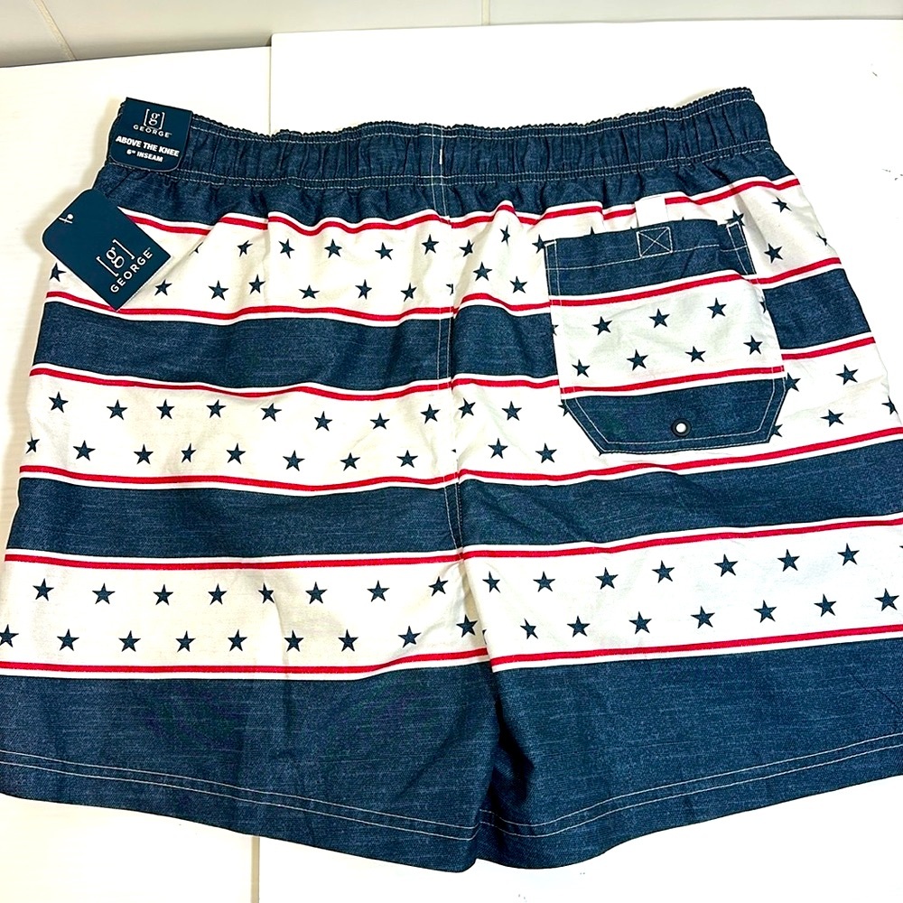 George Patriotic Red Blue White Swim Trunks LG 36-38 NWT - Picture 7 of 8